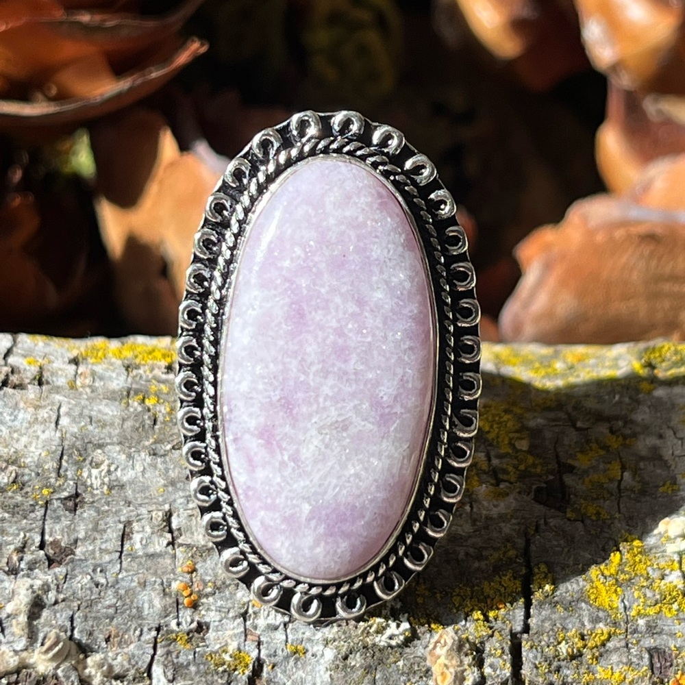 Size 7 925‎ silver overlay lepidolite ring